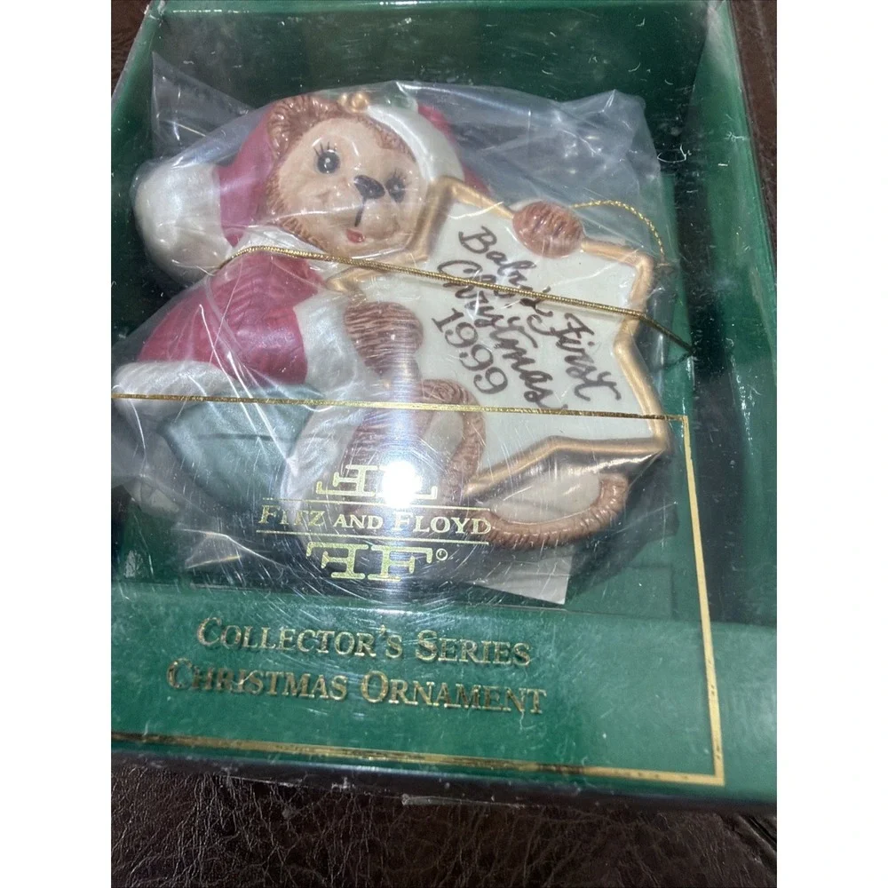 Fitz & Floyd 1999 Baby's First Christmas Collector Series Bear Ornament New Vtg
